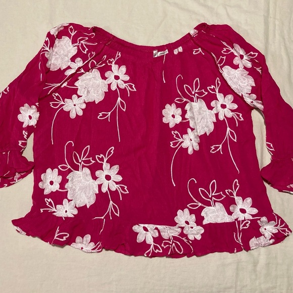 Liv Los Angeles Tops - LIV Los Angeles Red Embroidered Blouse